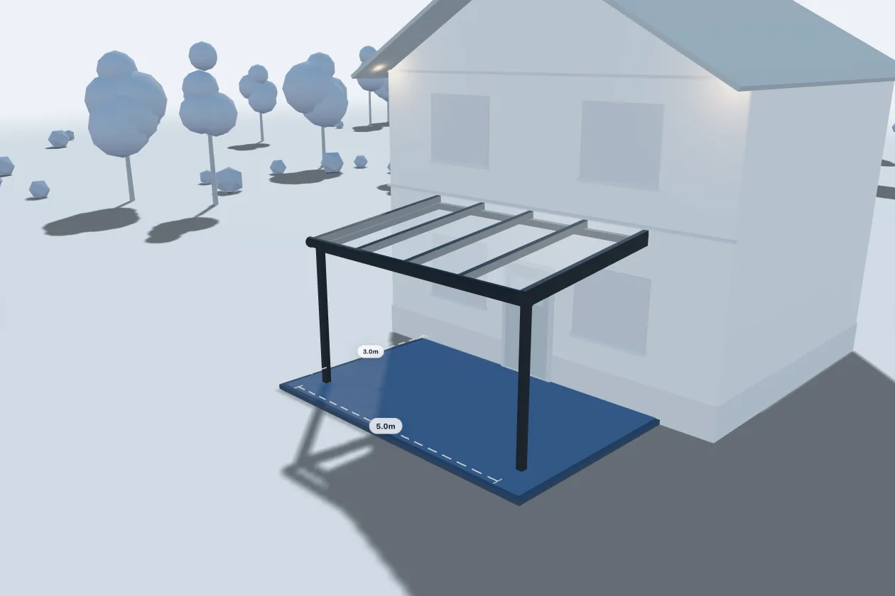 Antraciet veranda met polycarbonaat dak in de 3D-configurator